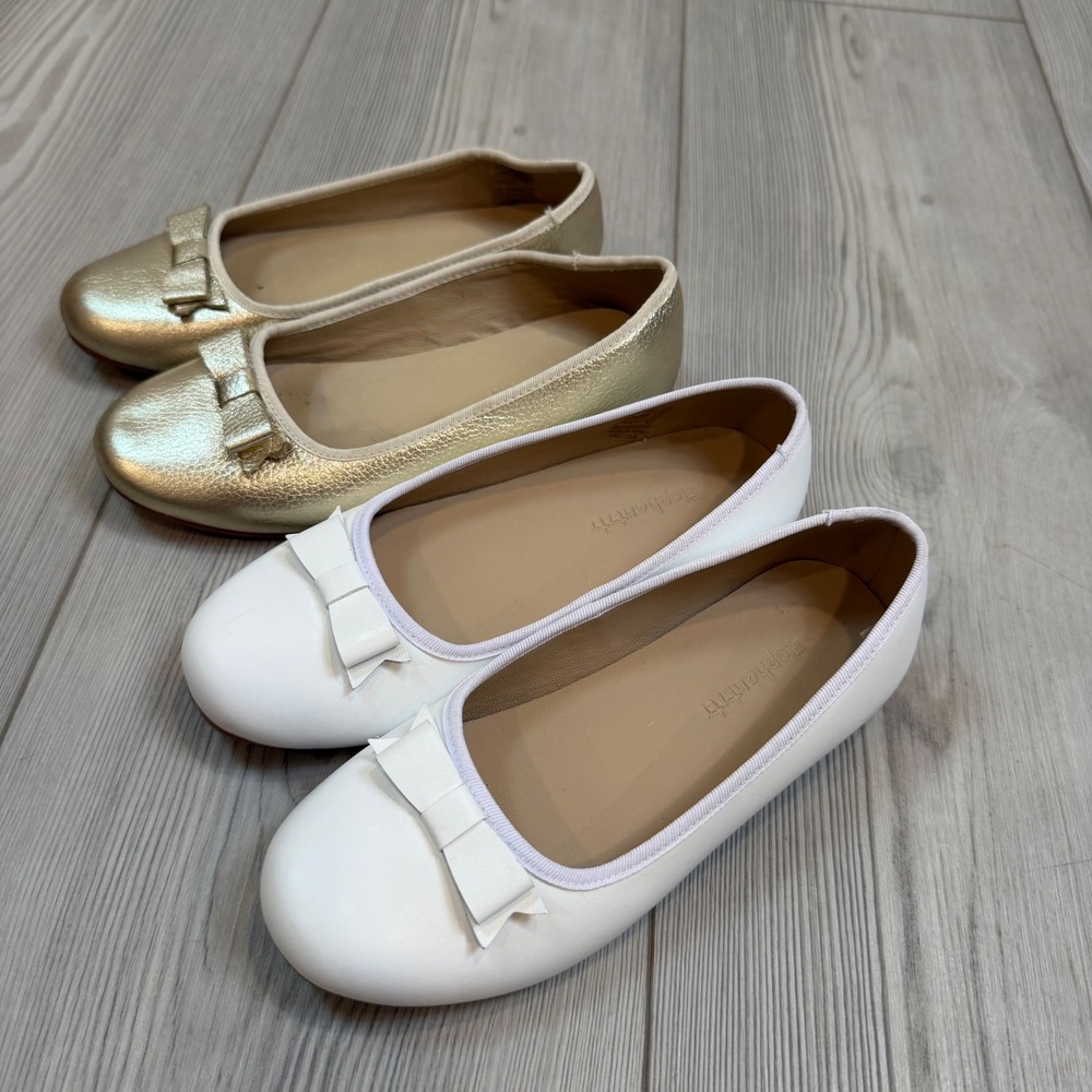 Elephantito White and Gold Girls Dress Ballet Flats